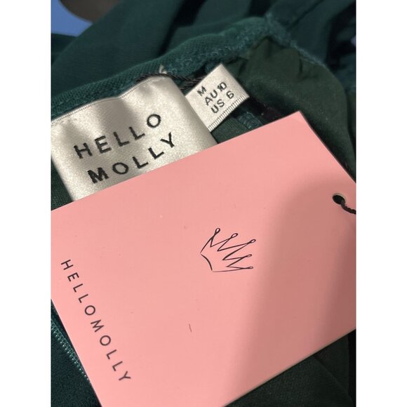 HELLO MOLLY Mini Dress Ruched Long Sleeve New in Emerald Green size 6 US - Picture 6 of 13